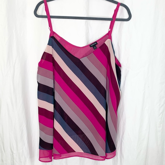 Torrid Size 0 Women’s Pink Sheer Layered Tank with Diagonal Stripes - Picture 1 of 6